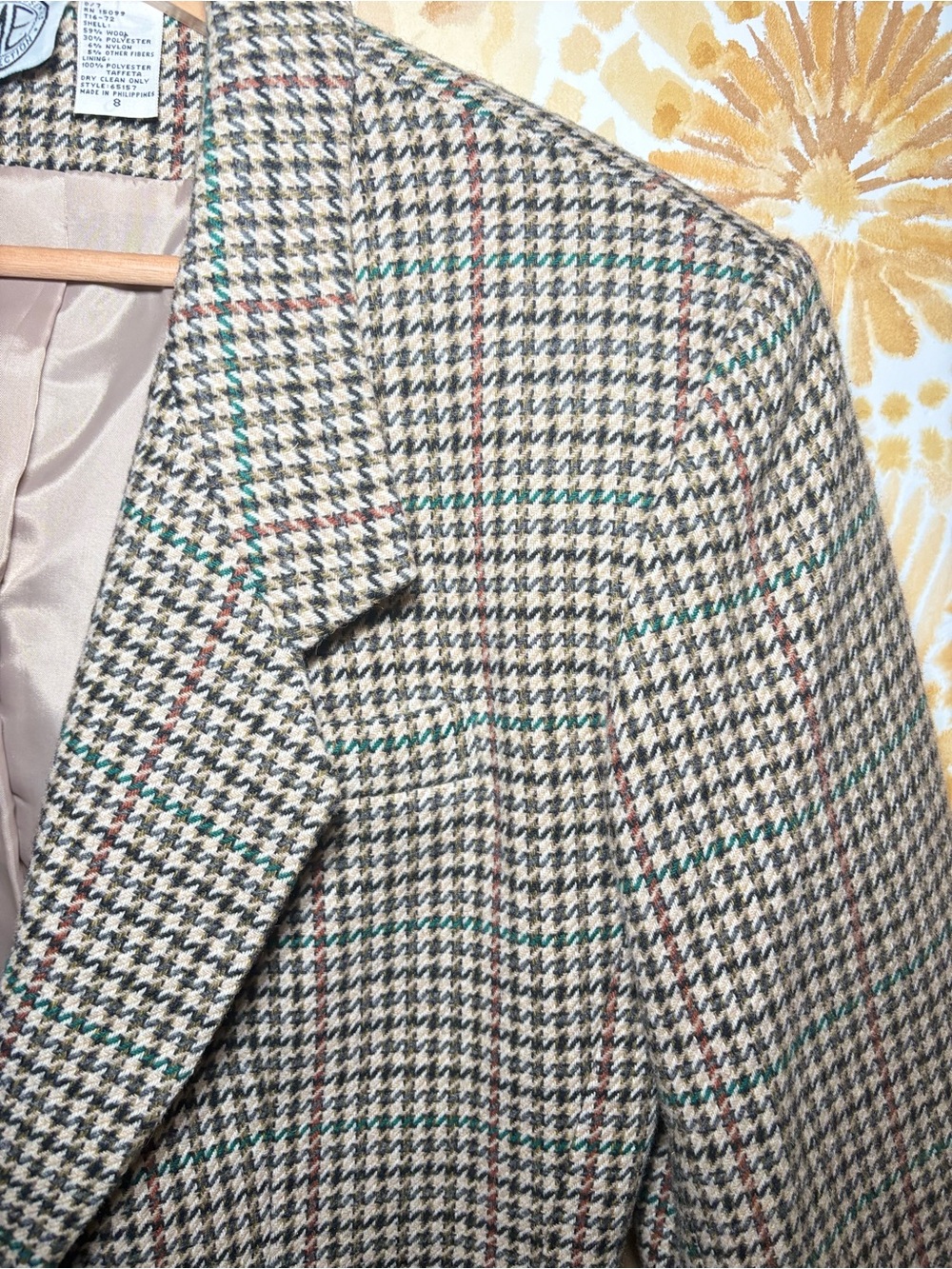 Women’s Wool Blend Houndstooth Plaid Blazer Heritage Preppy Quiet Luxury - Picture 5 of 12